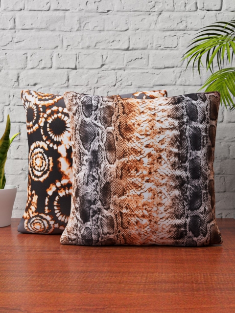 

SHIVANAA HOMES Grey & Brown Set of 2 Abstract Square Cushion Covers