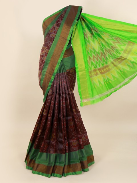 

Pothys Brown & Lime Green Pure Silk Printed Saree