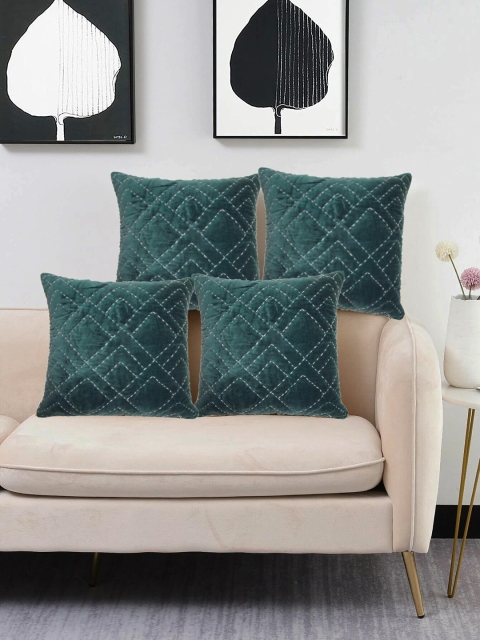 

LUXENMEAD Green & White Set of 4 Embroidered Rectangle Cushion Covers