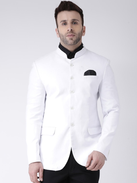 

Hangup Men White & Black Solid Single-Breasted Bandhgala Suit