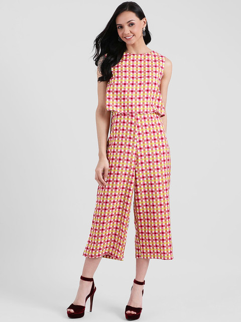 

Zink London Women Pink & White Checked Basic Jumpsuit
