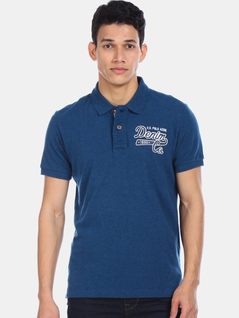 

U.S. Polo Assn. Men Blue Solid Polo Collar T-shirt
