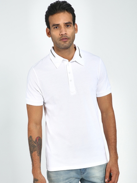 

Blue Saint Men White Solid Polo Collar T-shirt