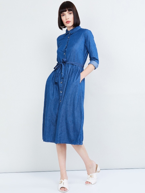 

max Women Blue Solid Shirt Dress