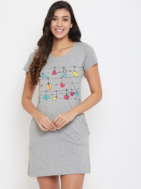 

Clovia Grey Printed Pure Cotton Nightdress