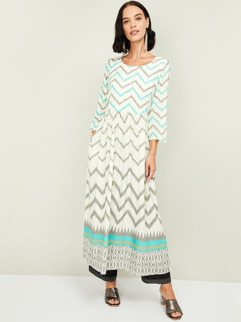 

Melange by Lifestyle Women Off White & Grey Printed Anarkali Kurta