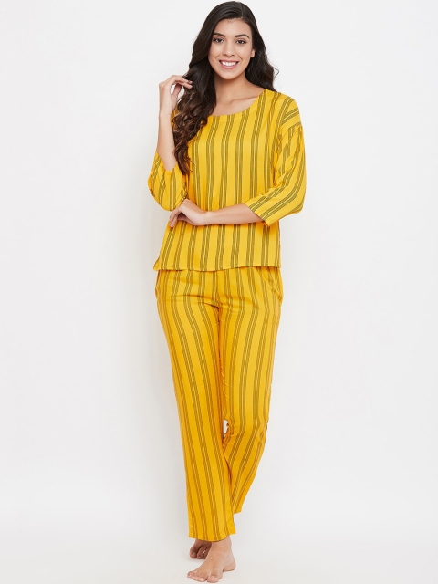 

Clovia Women Yellow & Black Striped Night Suit
