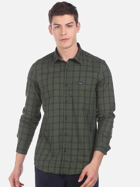 

U.S. Polo Assn. Men Olive Green Regular Fit Checked Casual Shirt