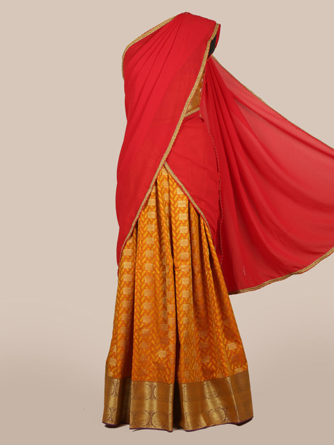 

Pothys Red Woven Design Poly Chiffon Half Saree