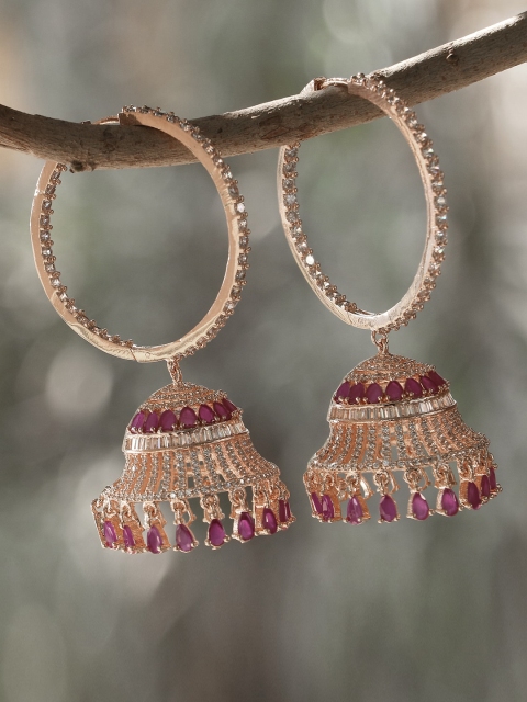 

Adwitiya Collection Rose Gold & Pink Dome Shaped Handcrafted Jhumkas