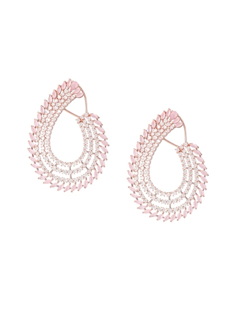 

Adwitiya Collection Rose Gold CZ Stone Studded Oval Drop Earrings
