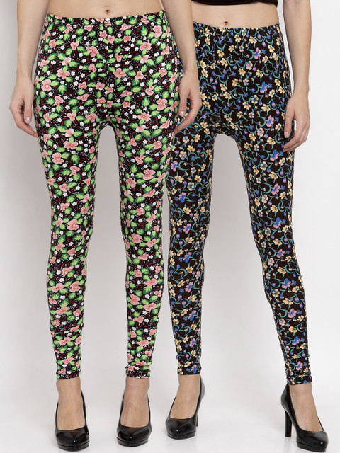 

KLOTTHE Women Pack Of 2 Multicoloured Printed Ankle-Length Leggings, Black