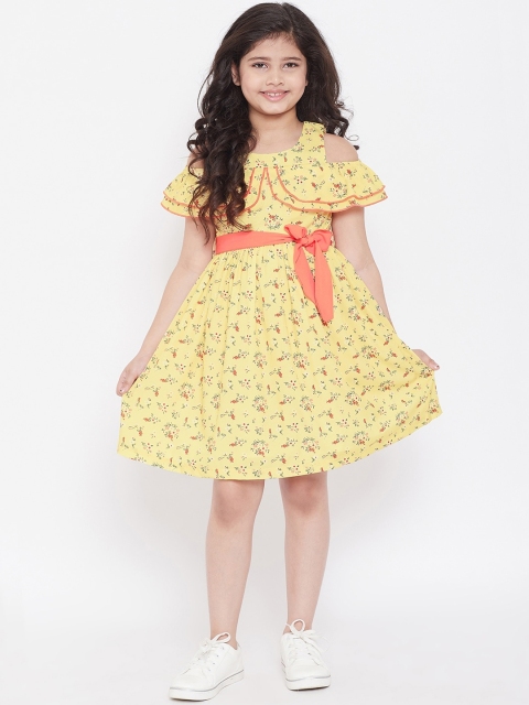 

Stylo Bug Girls Yellow Printed Fit and Flare Dress