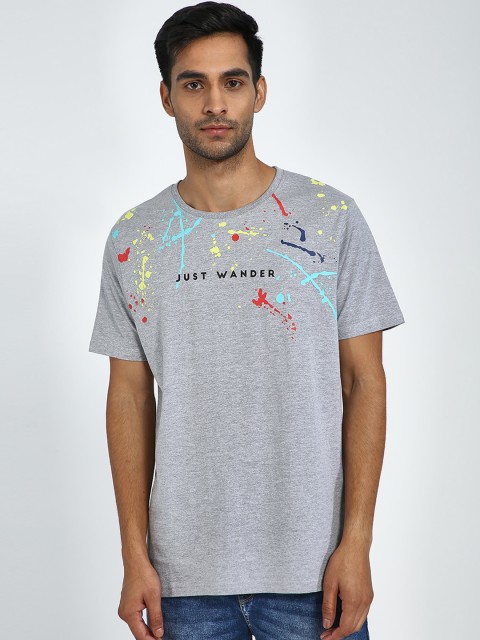 

Blue Saint Men Grey Printed Round Neck T-shirt