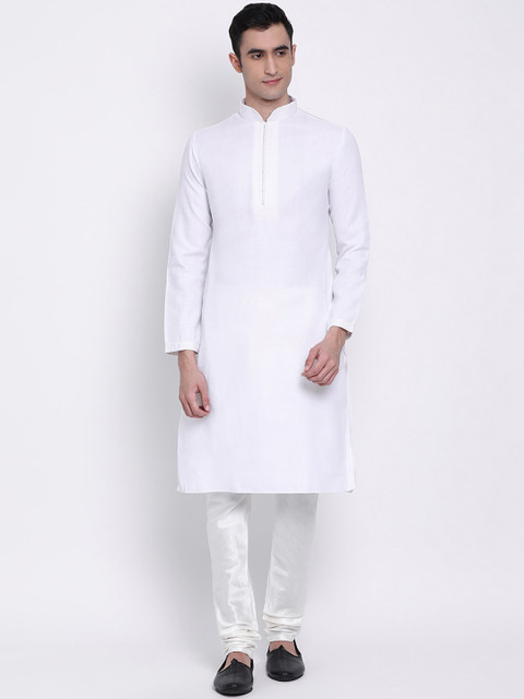 

Sanwara Men White Self Design Kurta with Churidar