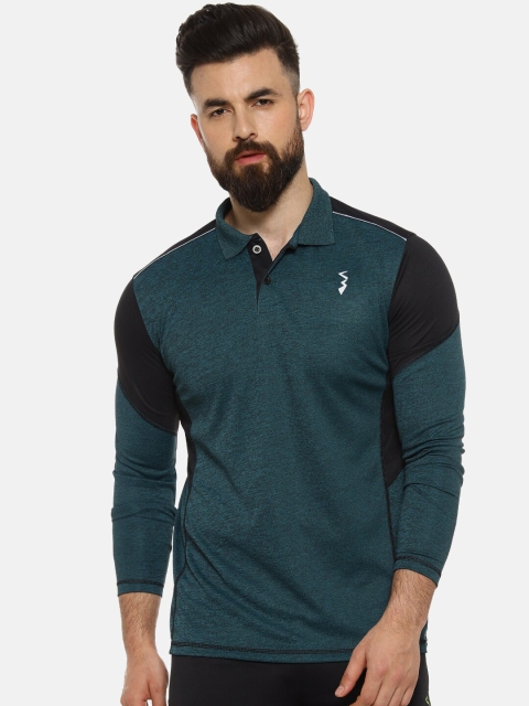 

Campus Sutra Men Green & Black Colourblocked Polo Collar Anti-Microbial T-shirt