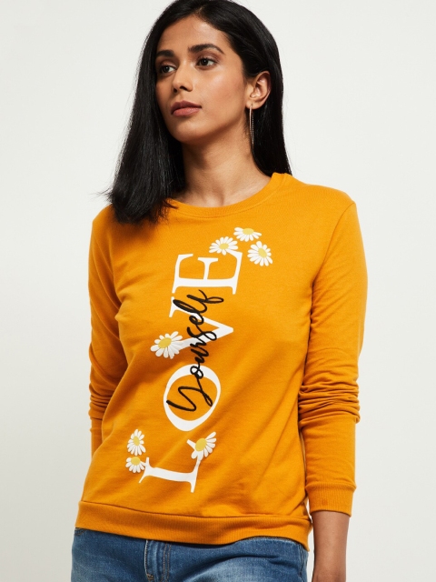 

max Women Yellow & Off-White Printed Sweatshirt