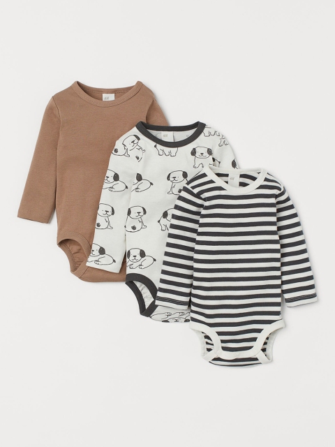 

H&M Boys 3-Pack Cotton Bodysuits, White