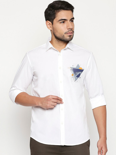 

Basics Men White Slim Fit Printed Casual Shirt