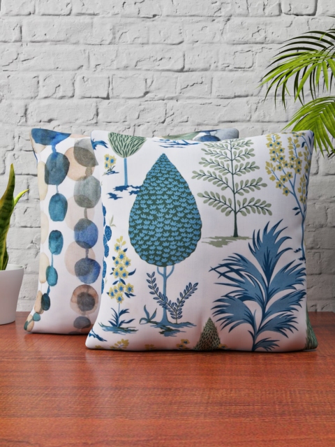 

SHIVANAA HOMES White & Blue Set of 2 Abstract Square Cushion Covers