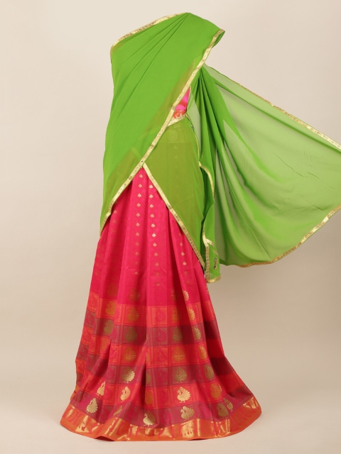 

Pothys Green & Pink Poly Chiffon Woven Design Half Saree