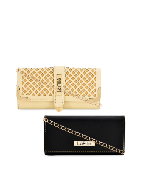 

LaFille Women Pack Of 2 Black & Gold-Toned Solid Two Fold Wallet