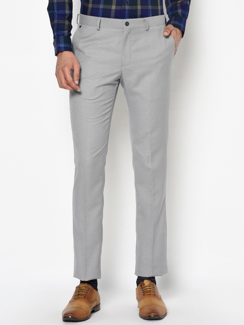 

Blackberrys Men Grey Slim Fit Self Design Formal Trousers