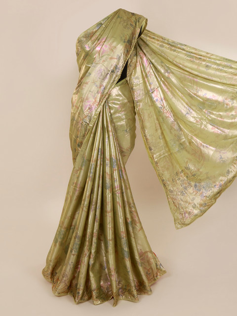 

Pothys Green Printed Satin Saree