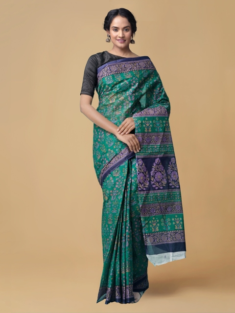 

Unnati Silks Green & Navy Blue Pure Cotton Printed Saree