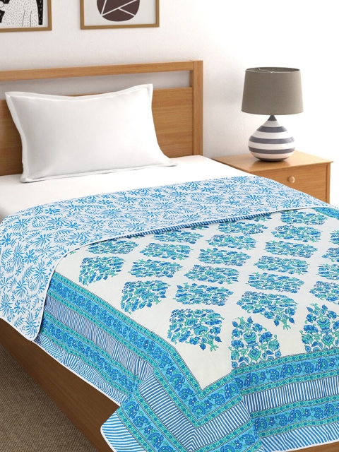 

Salona Bichona Blue & Off-White Ethnic Motifs AC Room 120 GSM Single Bed Dohar