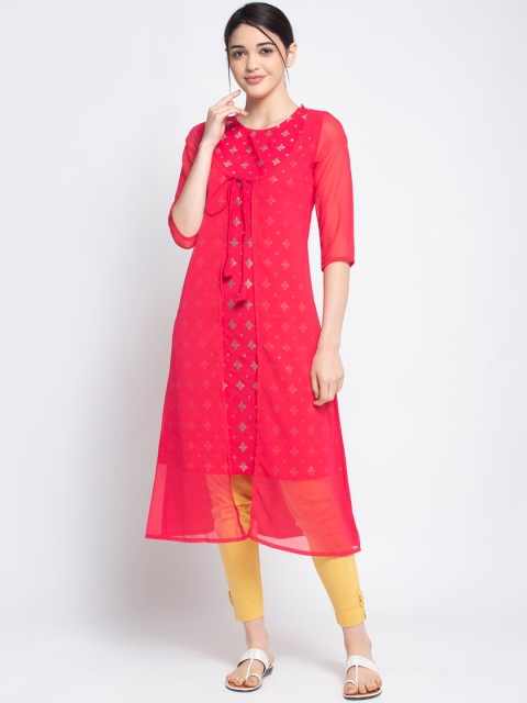 

ALC Creations Women Pink Printed Layered A-Line Kurta
