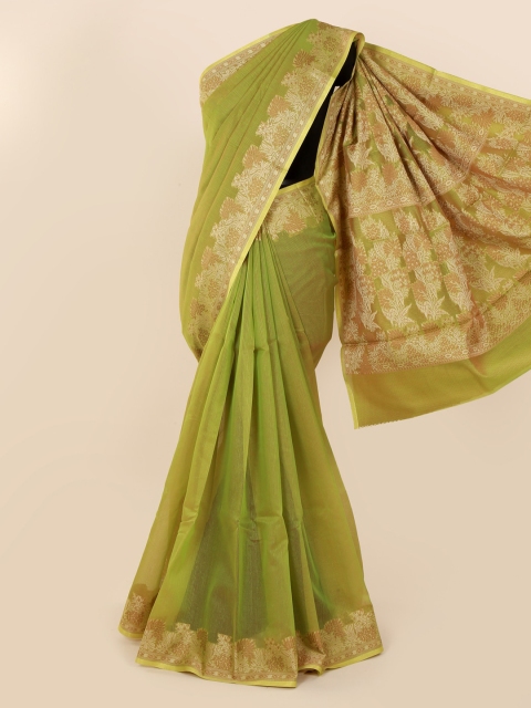 

Pothys Green Solid Cotton Blend Saree