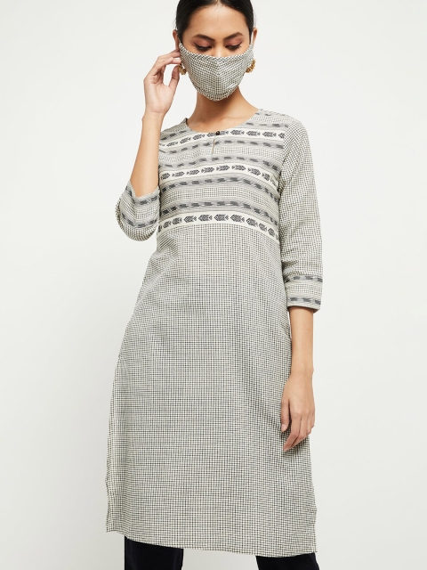 

Max Women Off-White Grey Printed Kurta