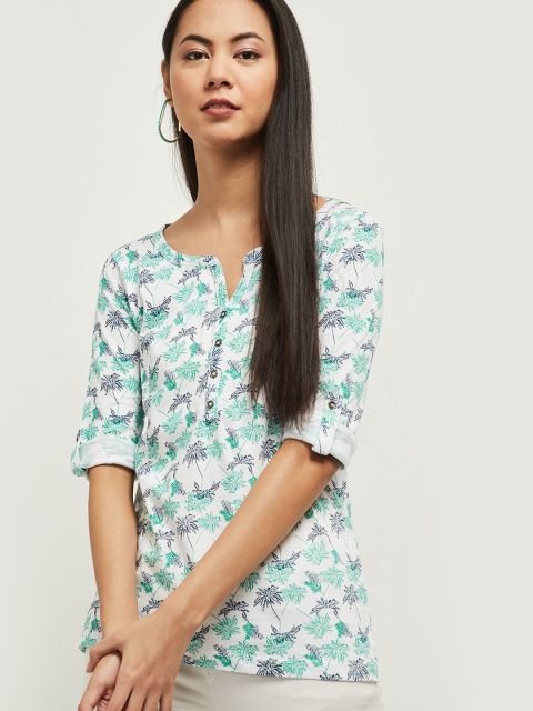 

Max Women White & Green Tropical Printed Top