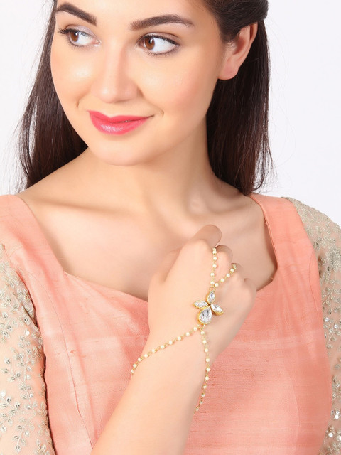 

Rubans Gold-Plated White Metal Ring Bracelet