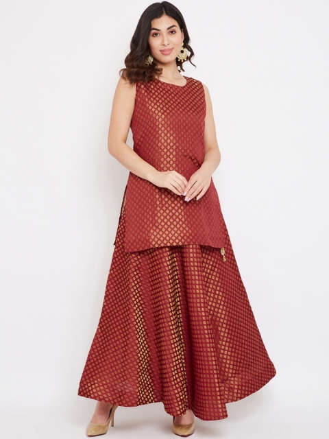 

TULIP 21 Women Maroon Self Design Kurta with Skirt