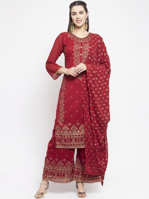 

KHALOM Women Red & Gold-Toned Printed Kurta with Palazzos & Dupatta