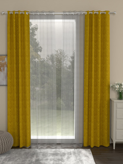 

ROSARA HOME Set of 4 Mustard Yellow & Transparent Regular and Sheer Long Door Curtains