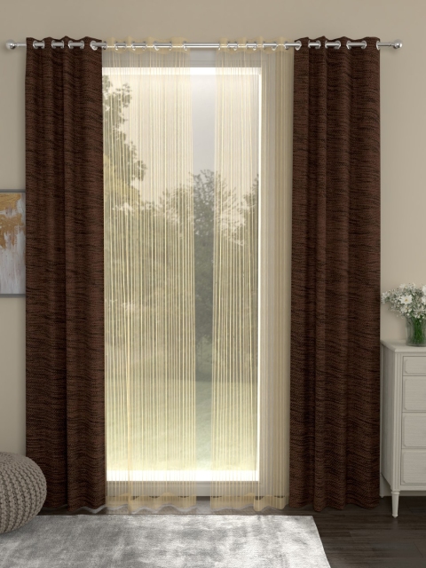 

ROSARA HOME Brown & Gold Set of 4 Eyelet Long Long Door Curtains