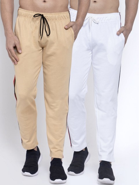 

NEUDIS Men Pack of 2 Solid Pure Cotton Track Pants, Beige