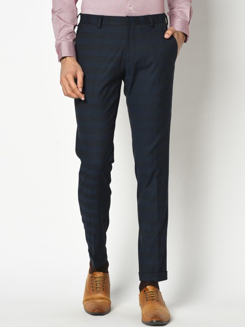 

Blackberrys Men Navy Blue Checked Skinny Fit Formal Trousers