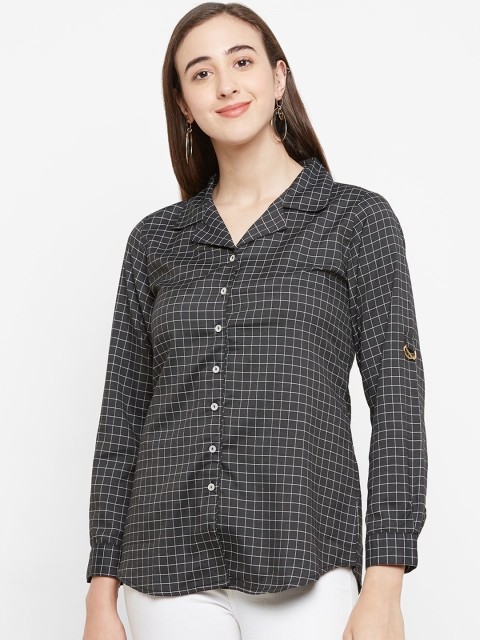 

109F Women Black Regular Fit Checked Casual Shirt