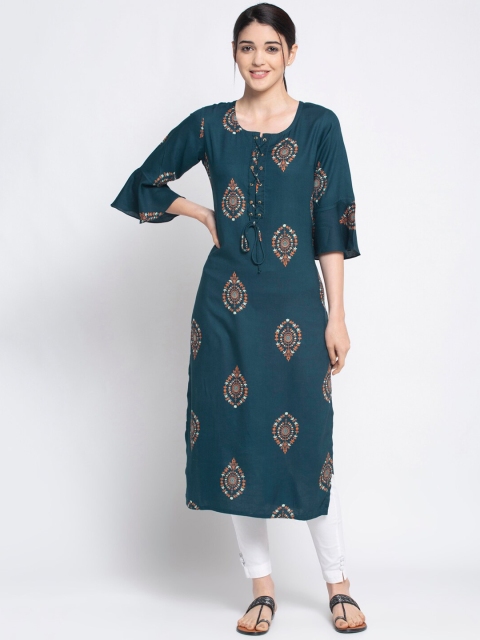 

ALC Creation Women Turquoise Blue Printed Straight Kurta