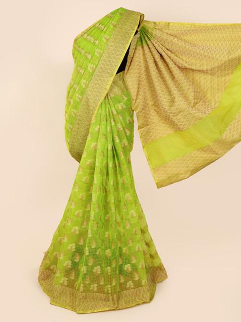 

Pothys Green & Gold-Toned Cotton Blend Woven Design Saree