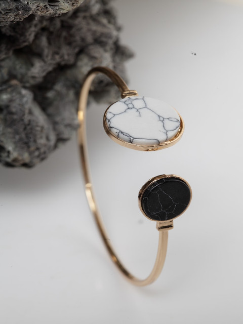 

CRZ Women Retro Style Open Bangle With Stone, Black