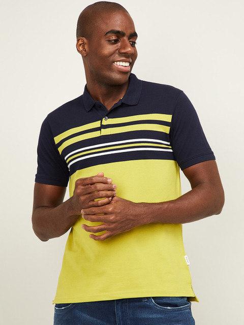 

Fame Forever by Lifestyle Men Lime Green Striped Polo Collar T-shirt