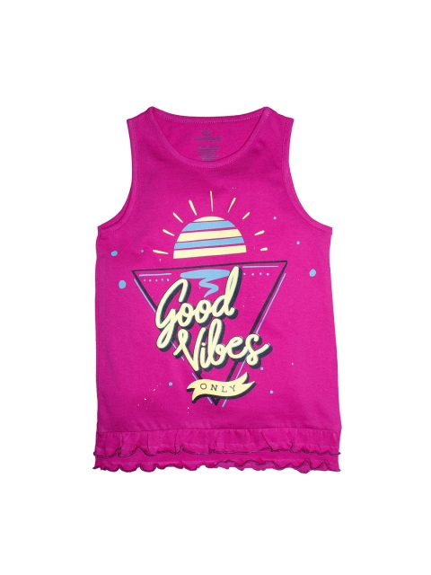

KiddoPanti Girls Purple Printed Round Neck T-shirt