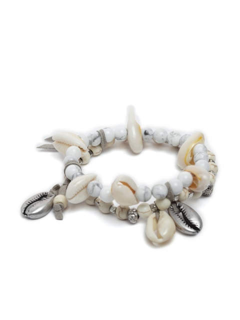 

CRZ White Rhodium-Plated Natural Stone Handcrafted Charm Bracelet