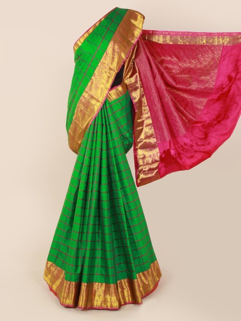 

Pothys Green Pure Silk Checked Kanjeevaram Saree