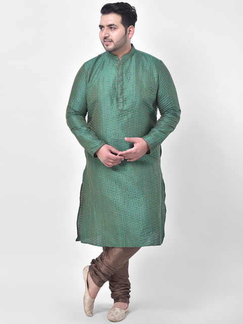

DEYANN PLUS Men Green & Copper-Toned Woven Design Kurta with Churidar